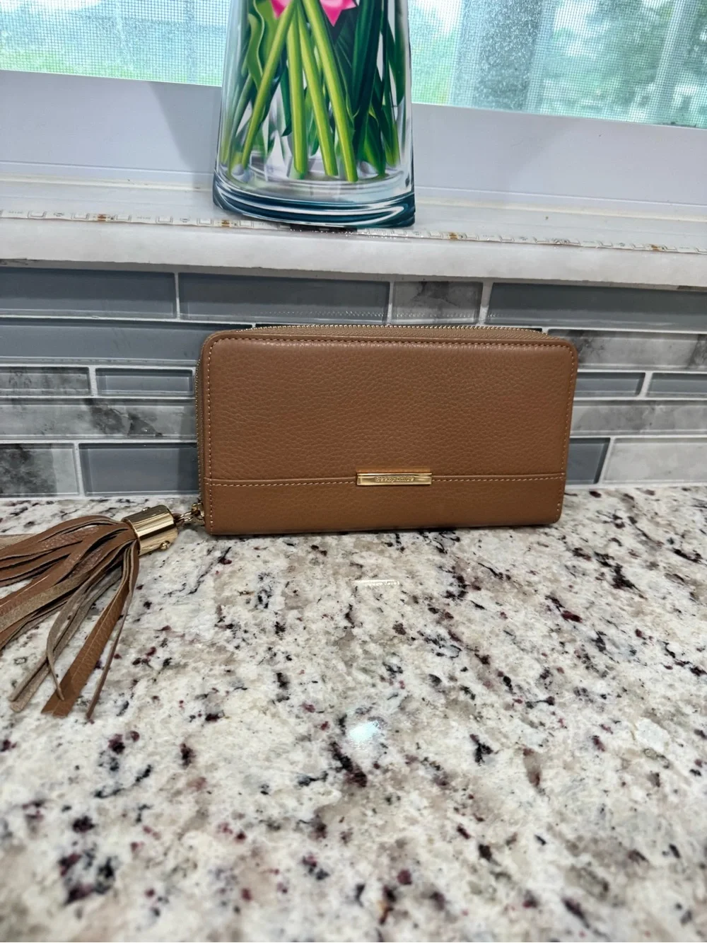 See By Chloé Vicky Brown Zip-Around textured Leather Wallet with Tassel. NWOT